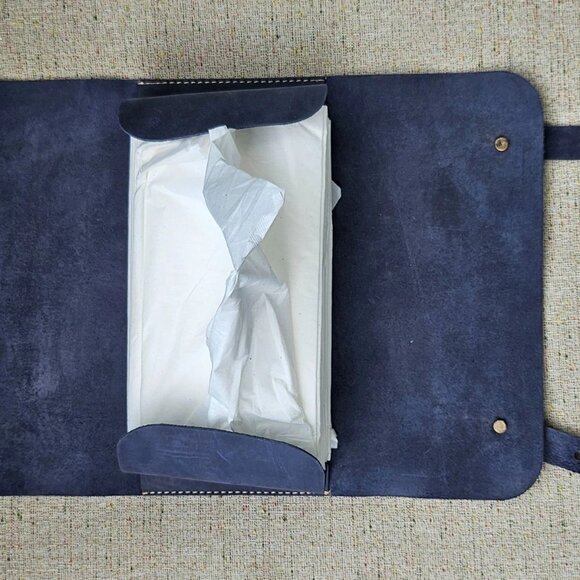 Genuine Leather Tissue Box Handmade Blue Leather Box for Tissue New - Picture 2 of 14
